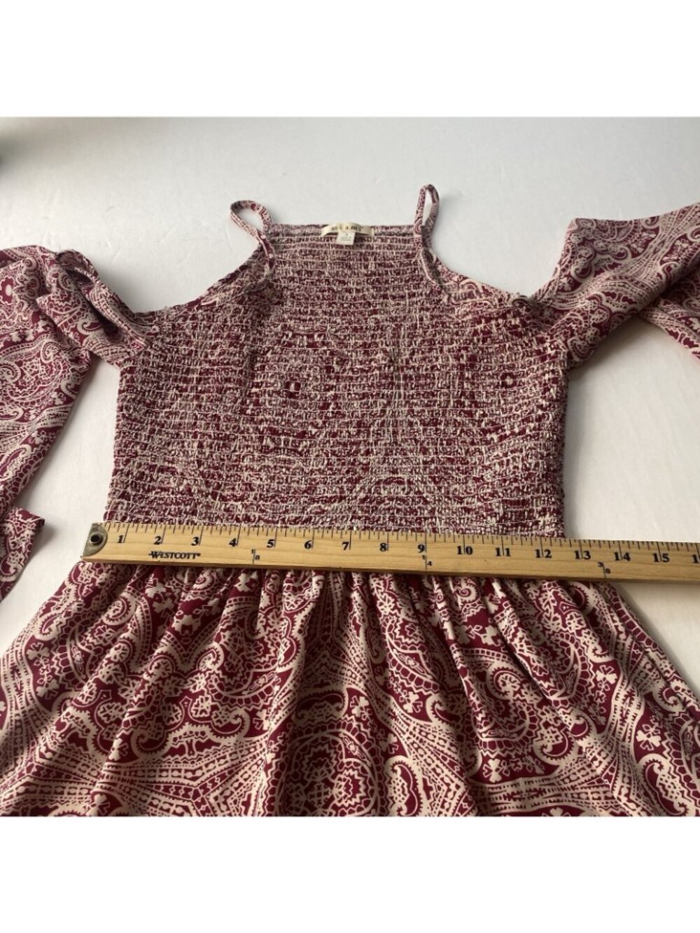 Mi Ami Women’s Smocked Open Shoulder Dress Deep Pink Small Mini Summer Used - Picture 6 of 11